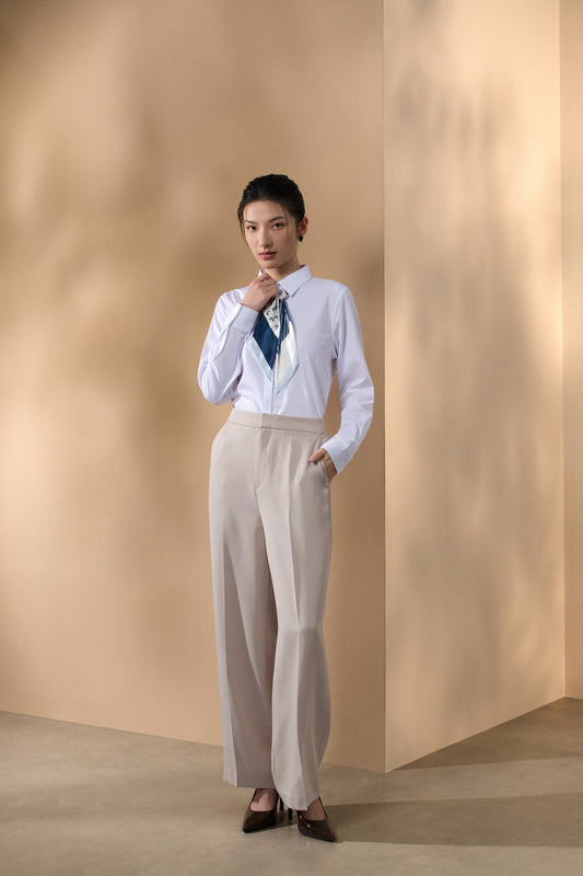 G2000 WOMAN-dobby-shirt-collar-long-sleeve-dress-shirt-(with-detachable-scarf)-66221050-White