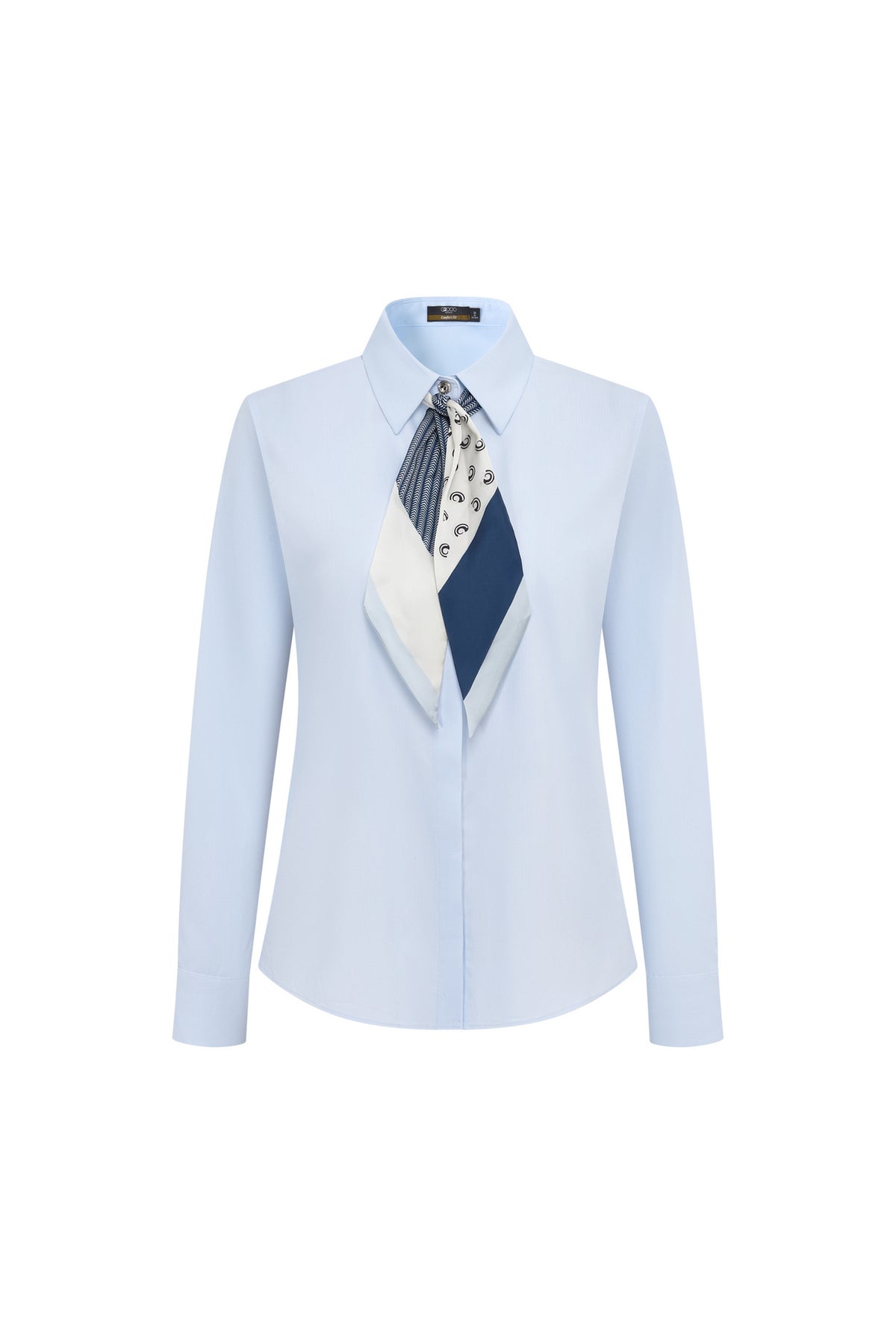 G2000 WOMAN-dobby-shirt-collar-long-sleeve-dress-shirt-(with-detachable-scarf)-66221050-Blue