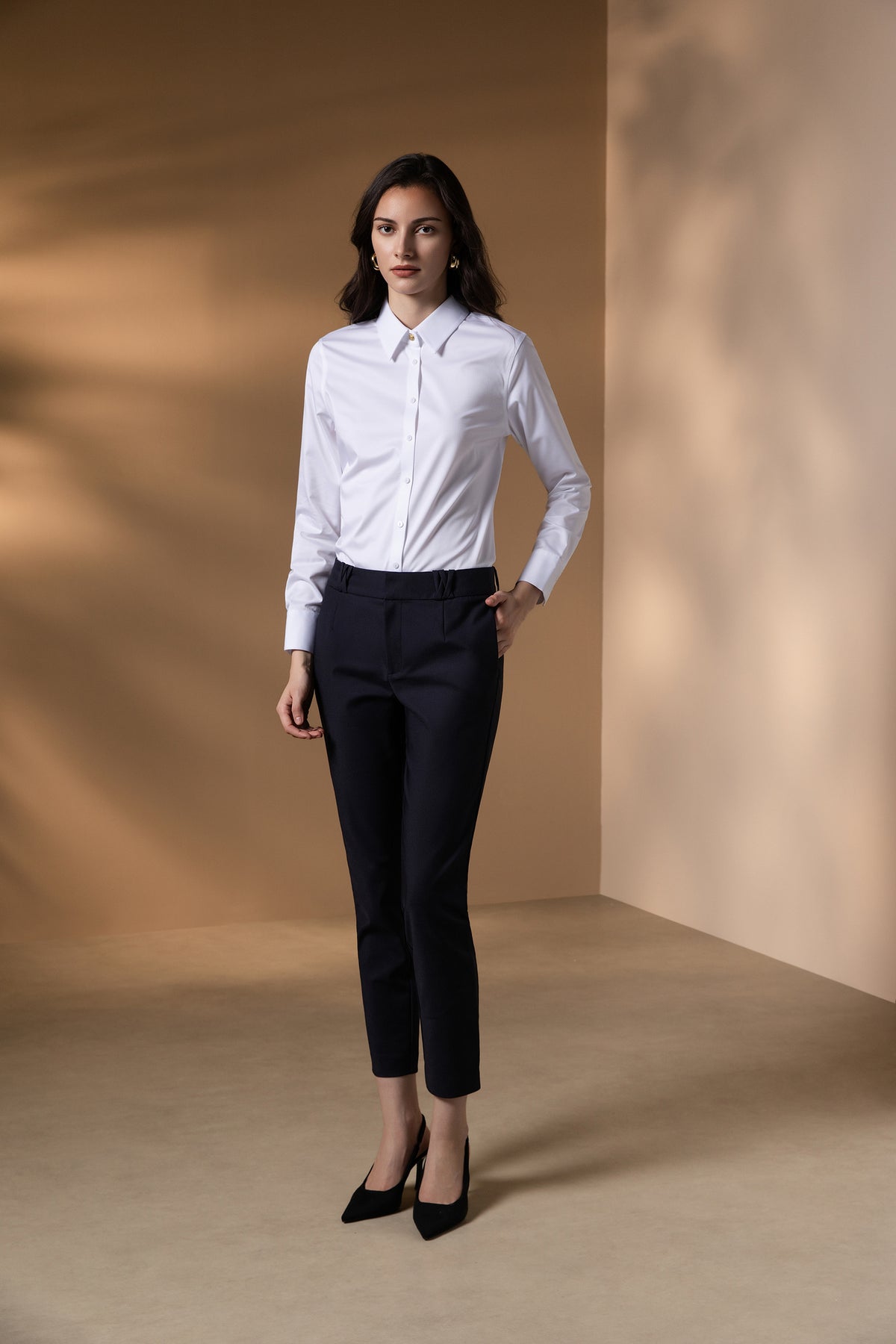 G2000 WOMAN-twill-shirt-collar-long-sleeve-dress-shirt-66221143-White