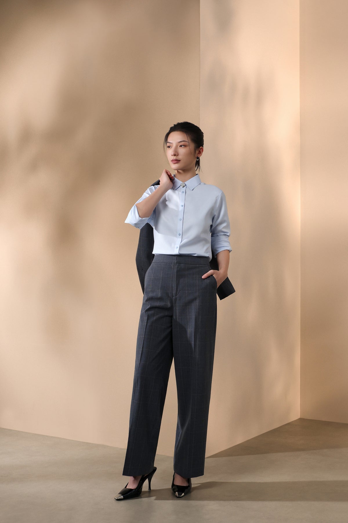 G2000 WOMAN-non-iron-cotton-stretch-long-sleeve-dress-shirt-(with-detachable-button-clip)-66223023-Blue