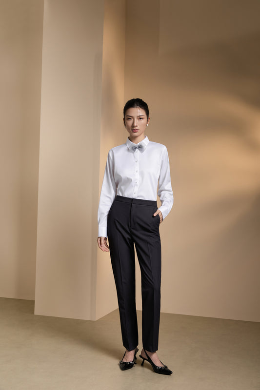 G2000 WOMAN-non-iron-cotton-stretch-long-sleeve-dress-shirt-(with-detachable-bow-tie)-66223070-White
