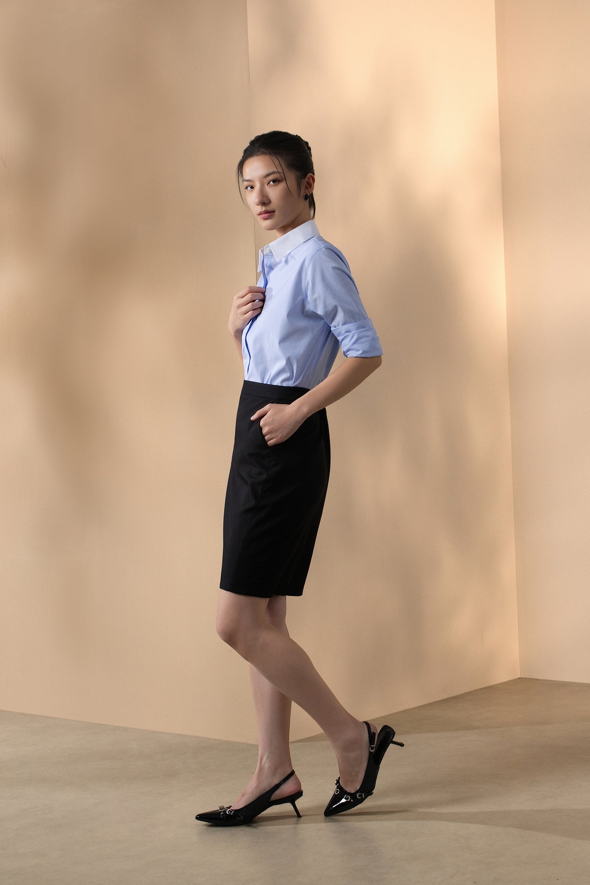 G2000 WOMAN-non-iron-cotton-stretch-long-sleeve-dress-shirt-(with-detachable-button-clip)-66223083-Blue