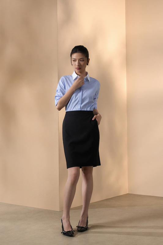 Non-Iron | Cotton Stretch Long-Sleeve Dress Shirt (With Detachable Button Clip)