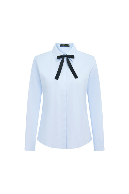 G2000 WOMAN-easy-ironing-shirt-collar-long-sleeve-dress-shirt-(with-detachable-bow-tie)-66226123-Blue
