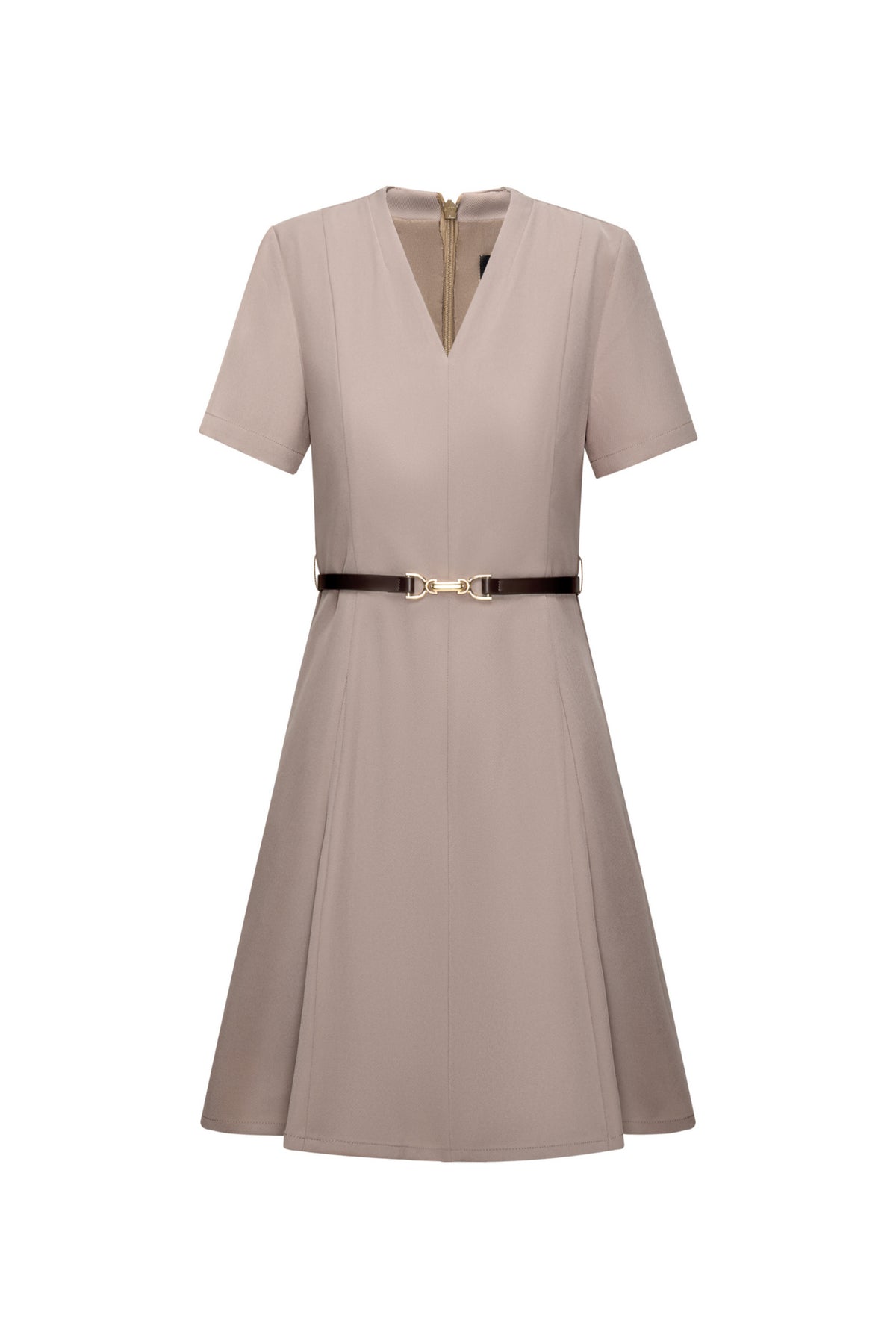 G2000 WOMAN-twill-v-neck-dress-(with-belt)-66231006-Beige