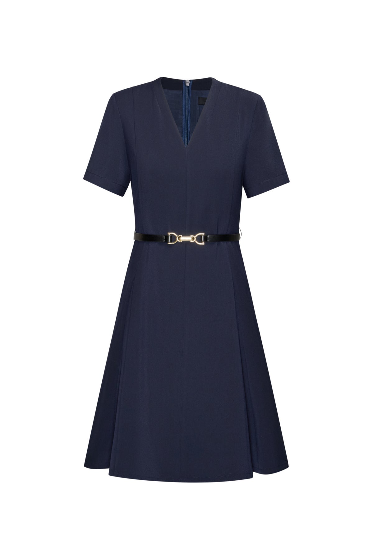 G2000 WOMAN-twill-v-neck-dress-(with-belt)-66231006-Blue