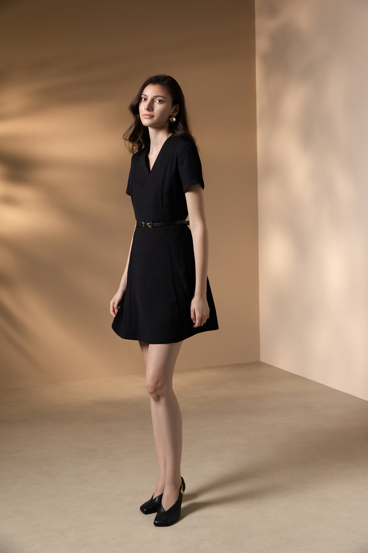 G2000 WOMAN-twill-v-neck-dress-(with-belt)-66231006-Black