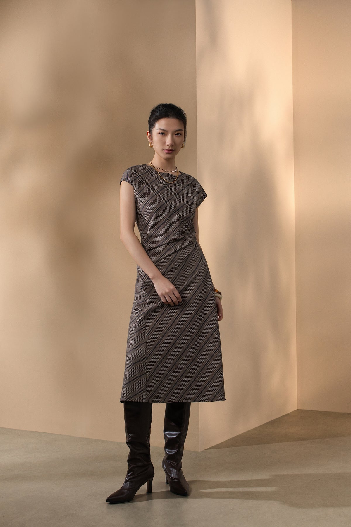 G2000 WOMAN-houndstooth-round-neck-dress-66232096-Black