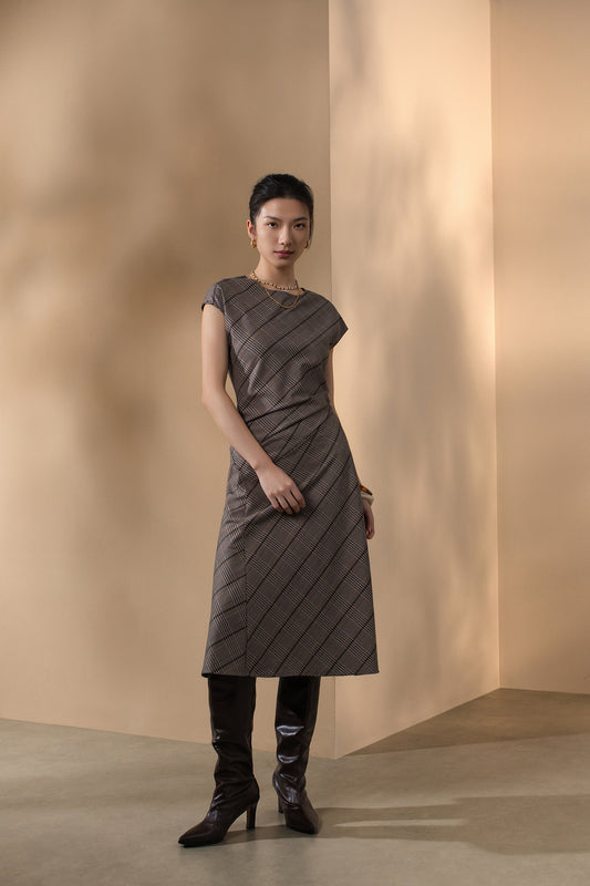 G2000 WOMAN-houndstooth-round-neck-dress-66232096-Black