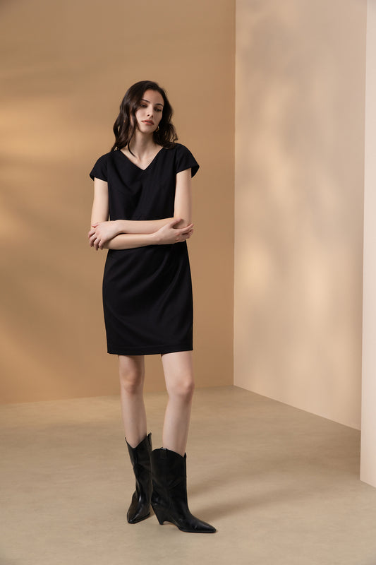 G2000 WOMAN-twill-wrap-front-v-neck-dress-66232115-Black