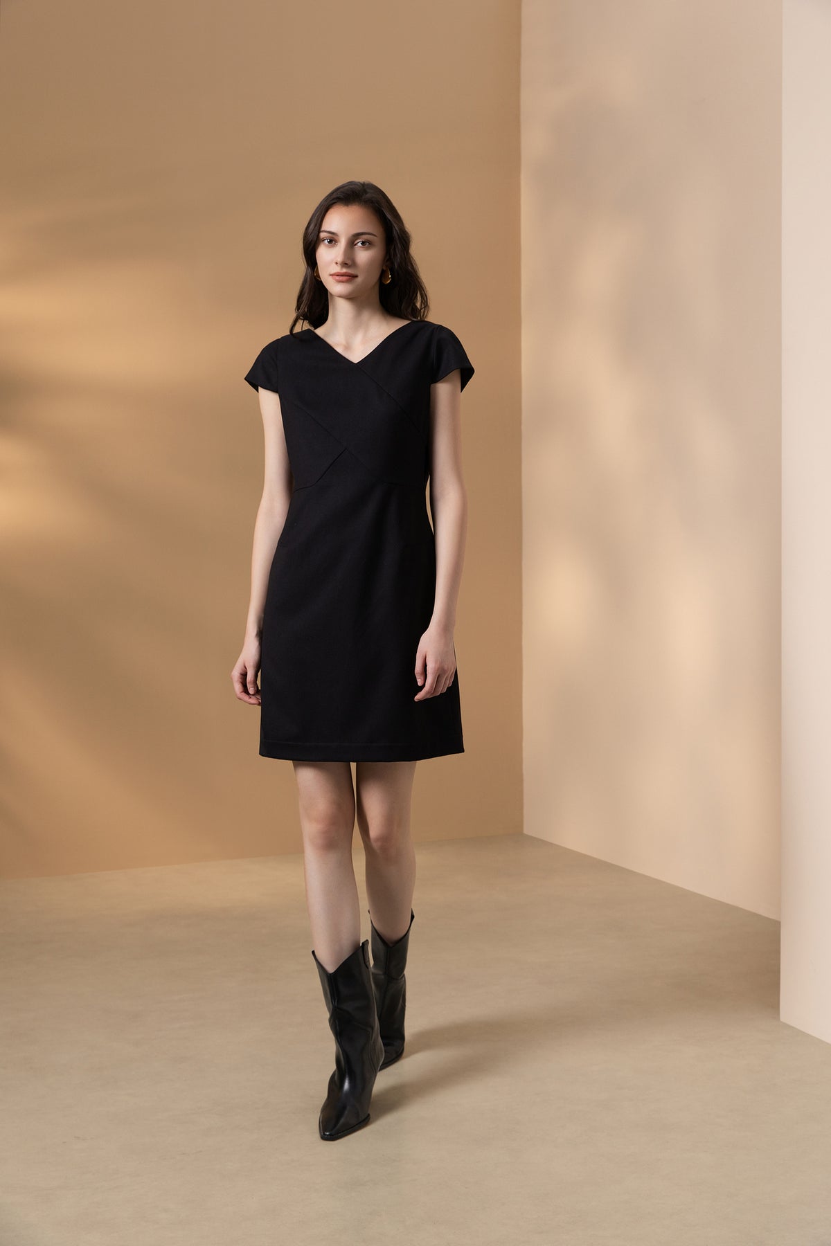 Twill | Wrap Front V-Neck Dress