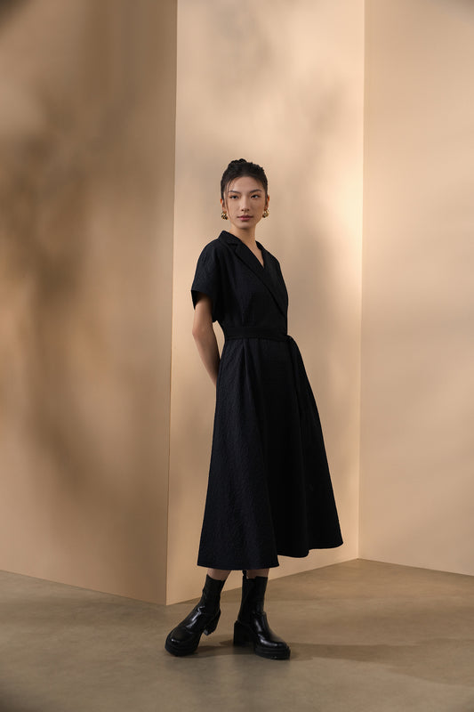 G2000 WOMAN-checked-lapel-collar-dress-(with-detachable-self-fabric-belt)-66233076-Black