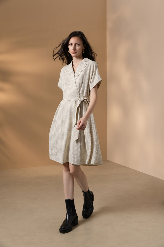 G2000 WOMAN-lapel-collar-machine-washable-dress-(with-detachable-self-fabric-belt)-66233286-Beige