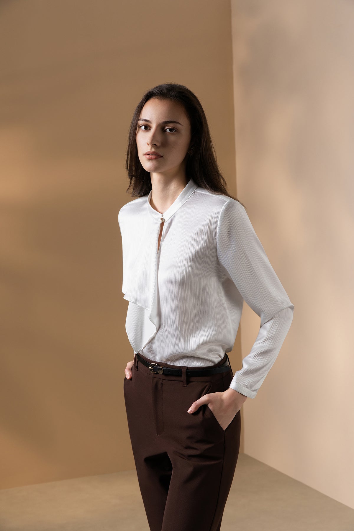 G2000 WOMAN-crepe-stand-collar-blouse-66241017-White