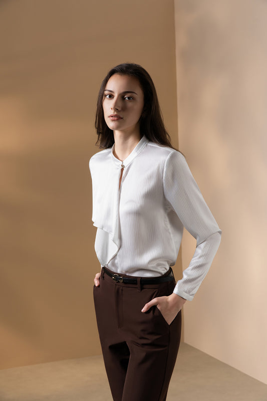 G2000 WOMAN-crepe-stand-collar-blouse-66241017-White
