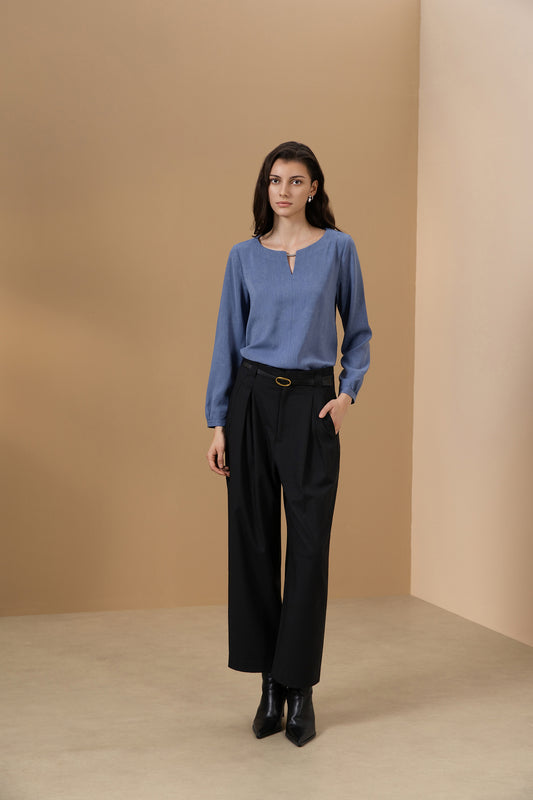 Jacquard | Round Neck Blouse