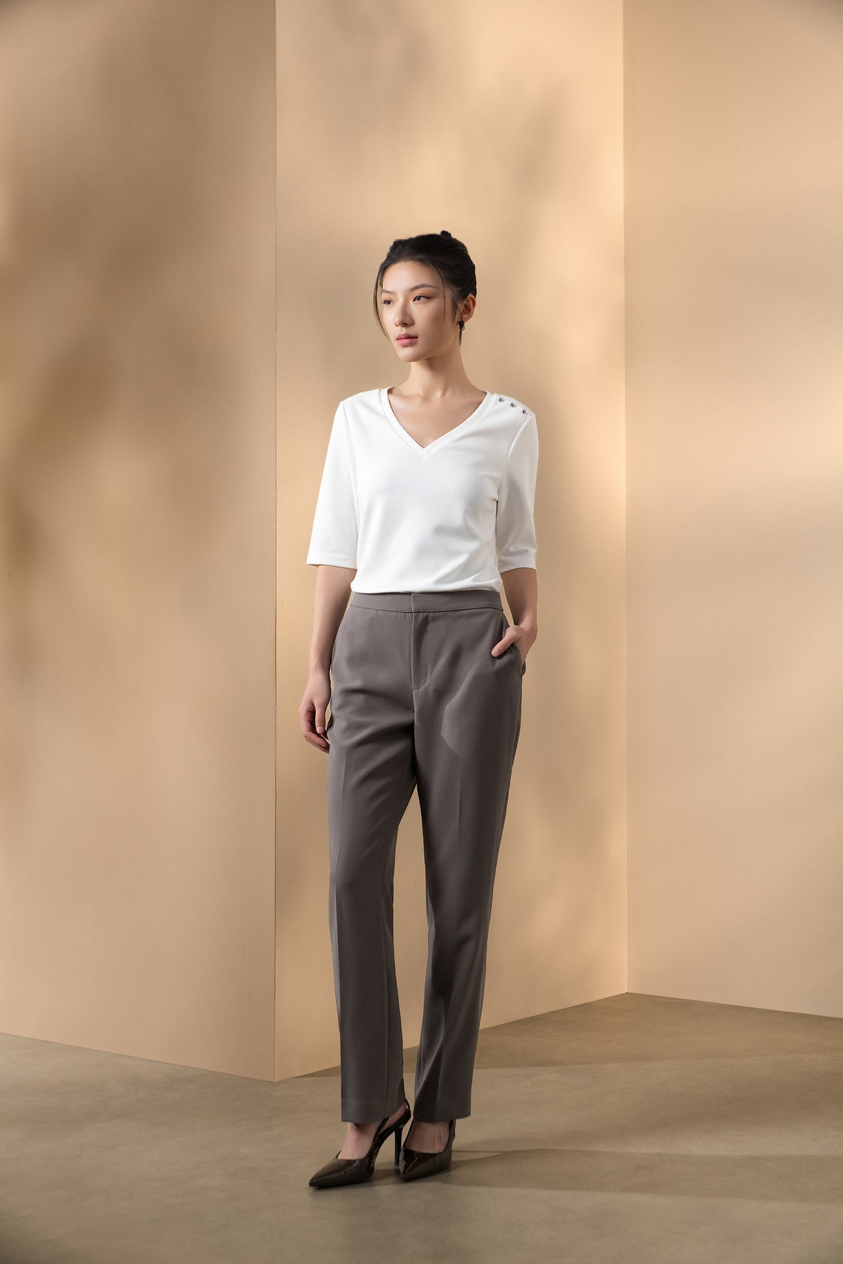 G2000 WOMAN-double-jersey-v-neck-cut-and-sew-top-66241761-White
