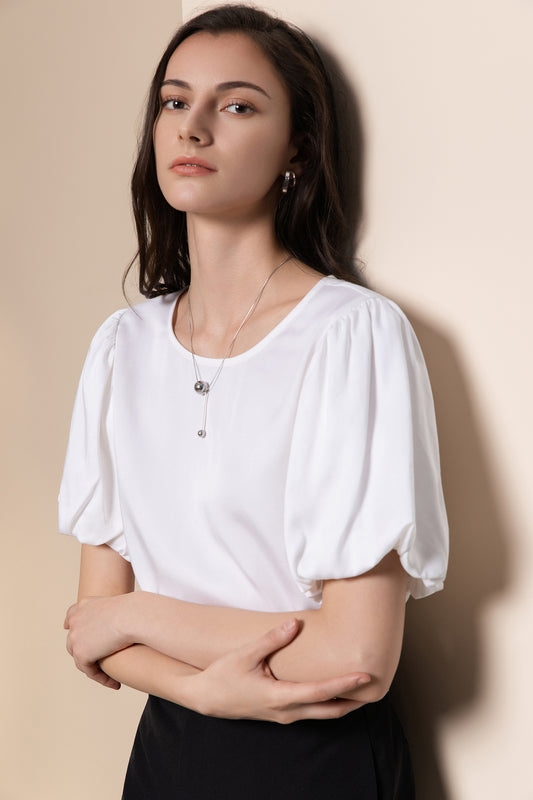 G2000 WOMAN-twill-round-neck-blouse-66247471-White