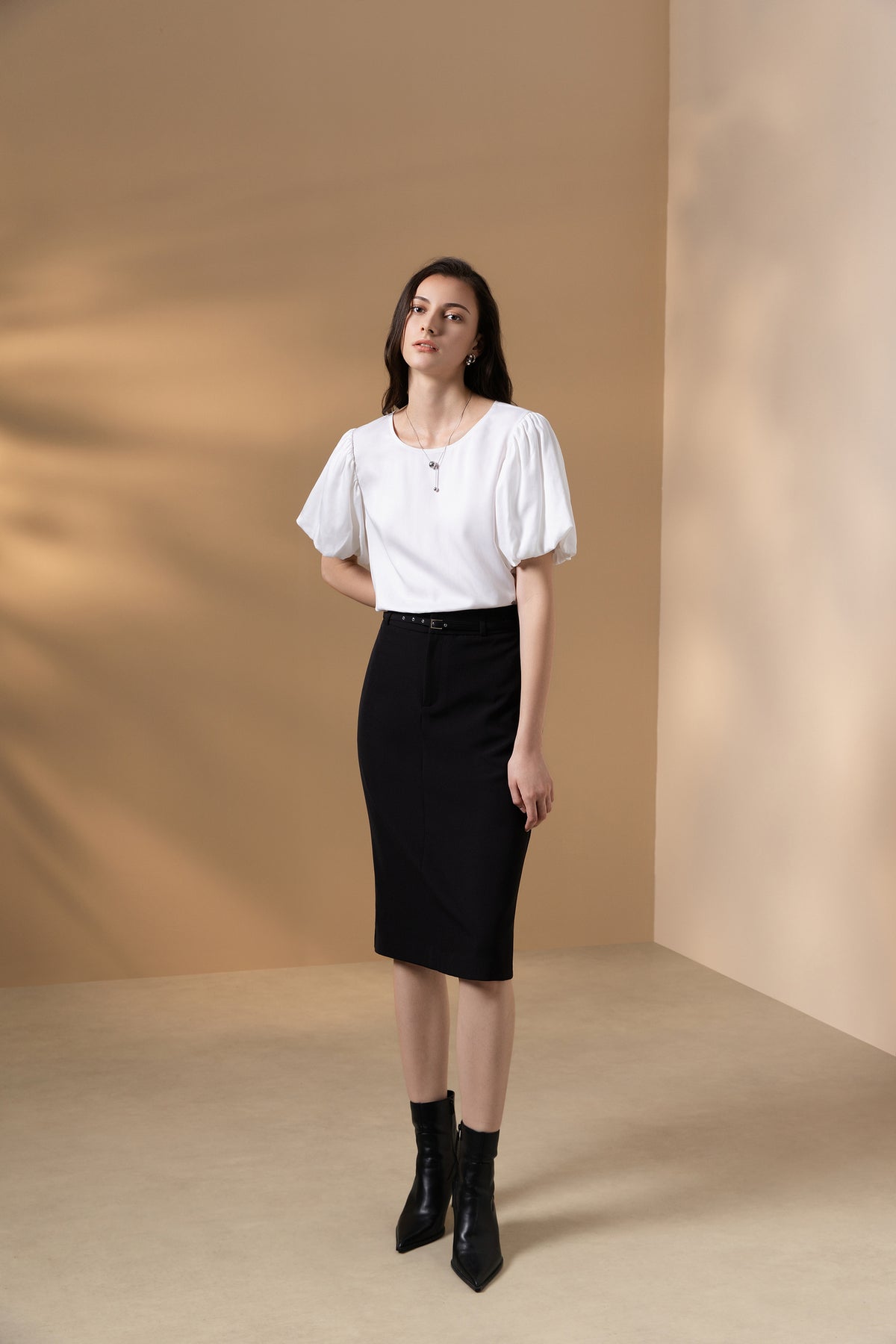 G2000 WOMAN-twill-machine-washable-skirt-(with-belt)-66261612-Black
