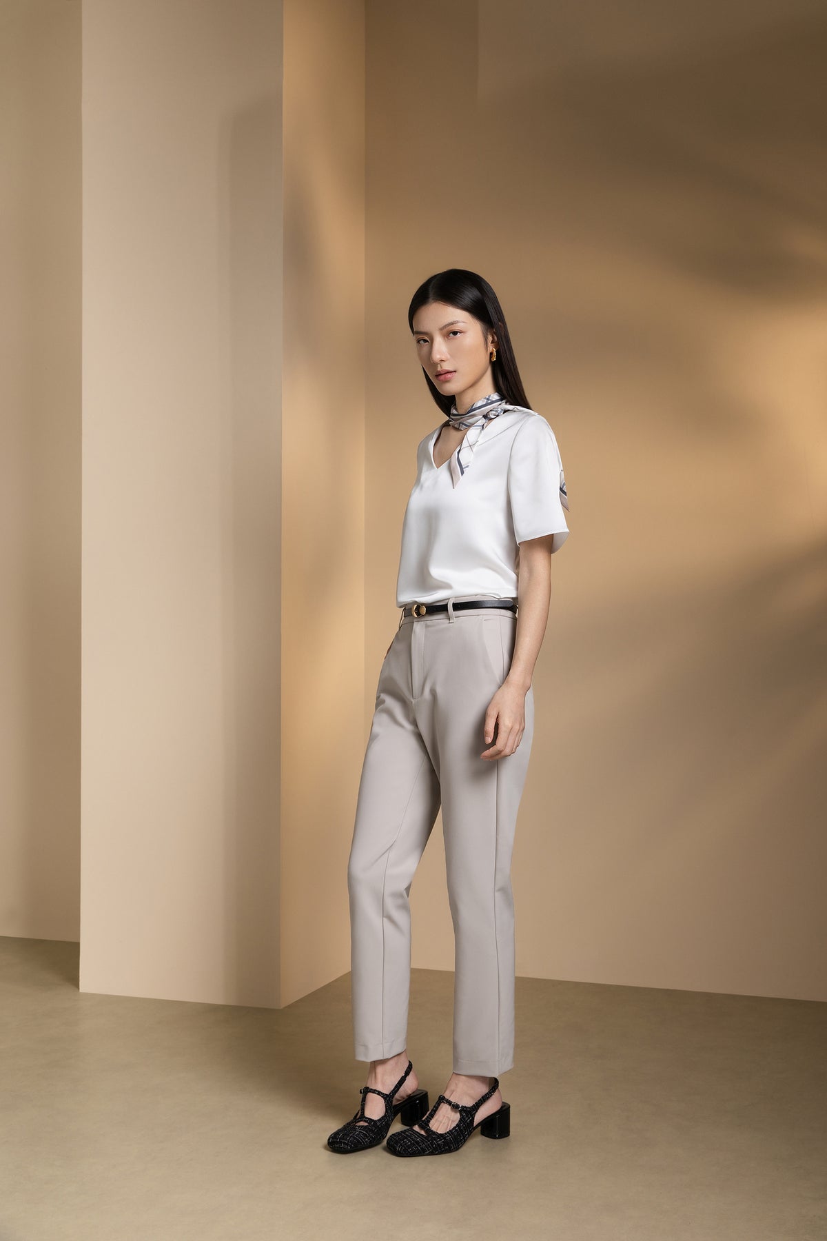 G2000 WOMAN-multi-way-stretch-plain-casual-pants-(with-belt)-66269036-Beige