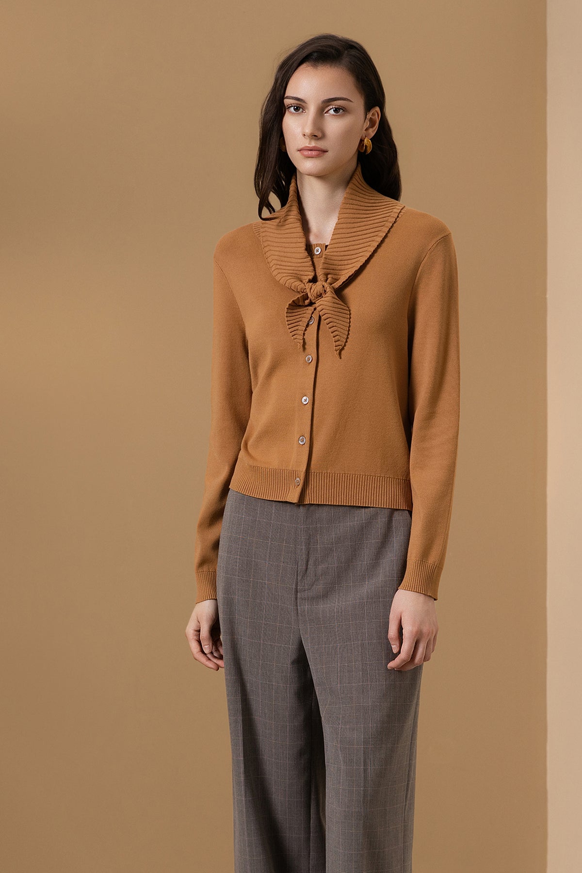 G2000 WOMAN-round-neck-machine-washable-cardigan-(with-detachable-scarf)-66276091-Brown
