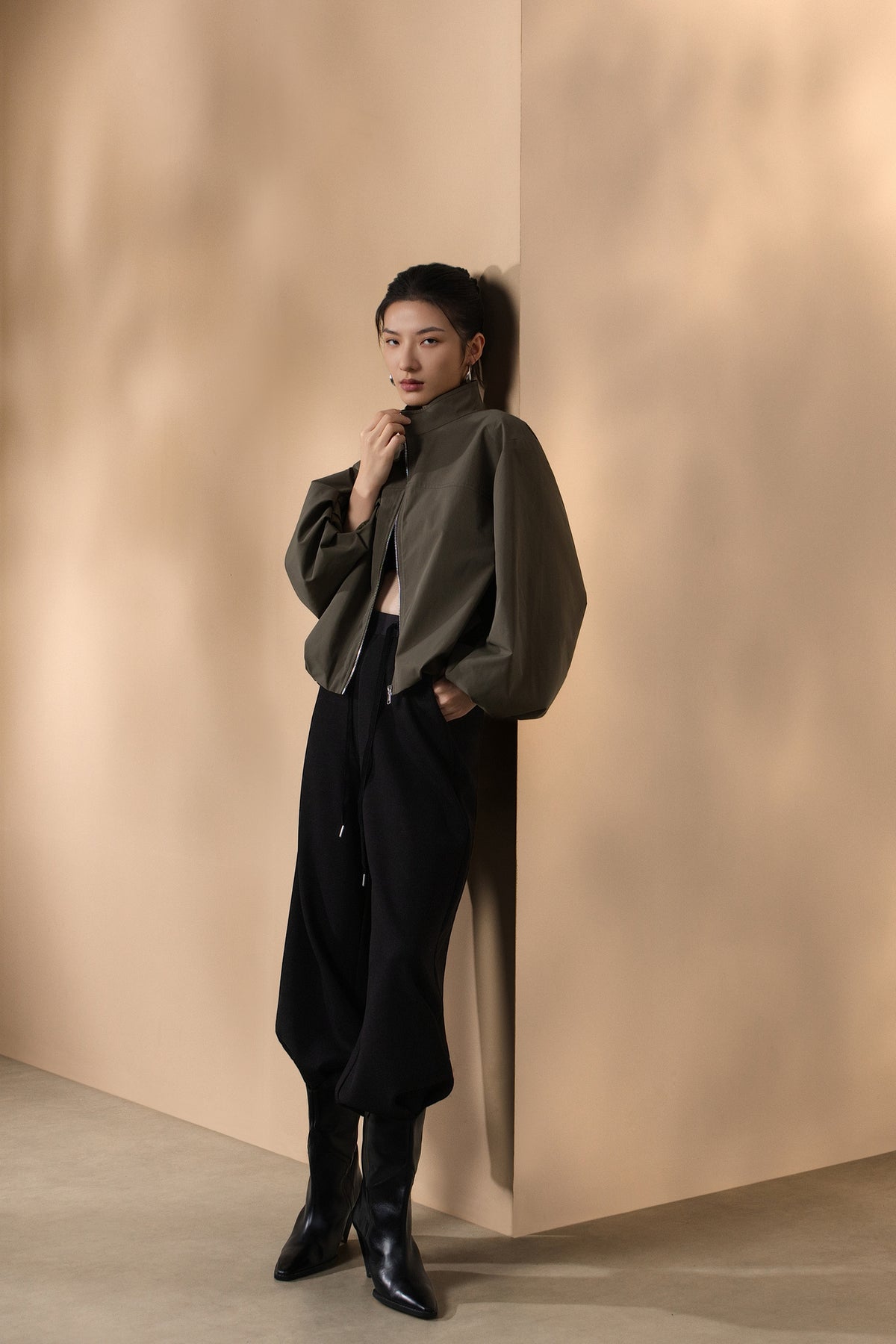 G2000 WOMAN-plain-weave-stand-collar-jacket-66281010-Green