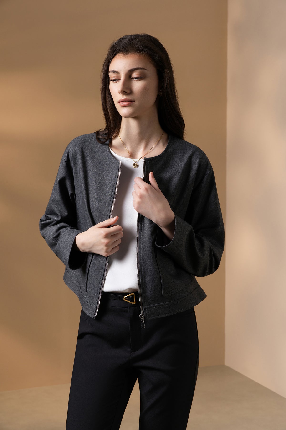 G2000 WOMAN-twill-round-neck-jacket-66282060-Grey