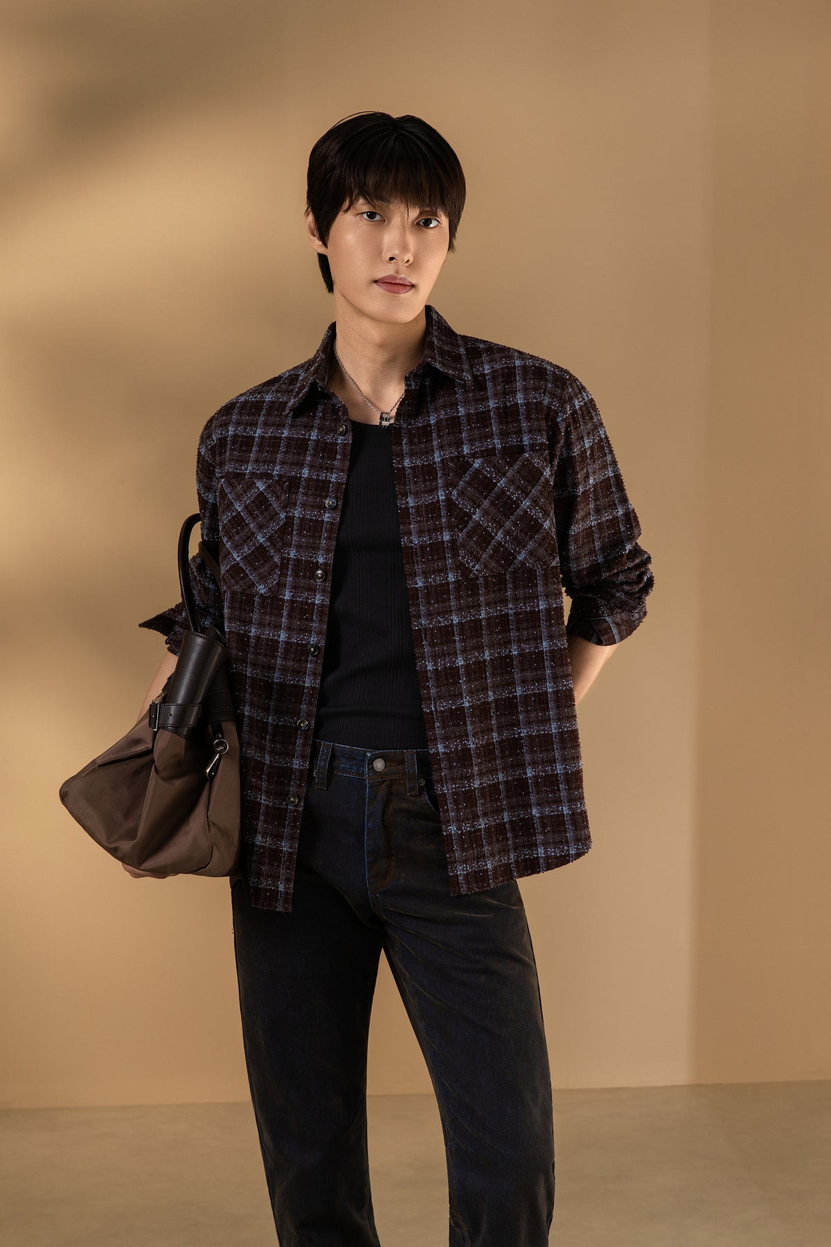 BLAACK MAN-blaack-checked-classic-collar-long-sleeve-casual-shirt-66423154-Brwon