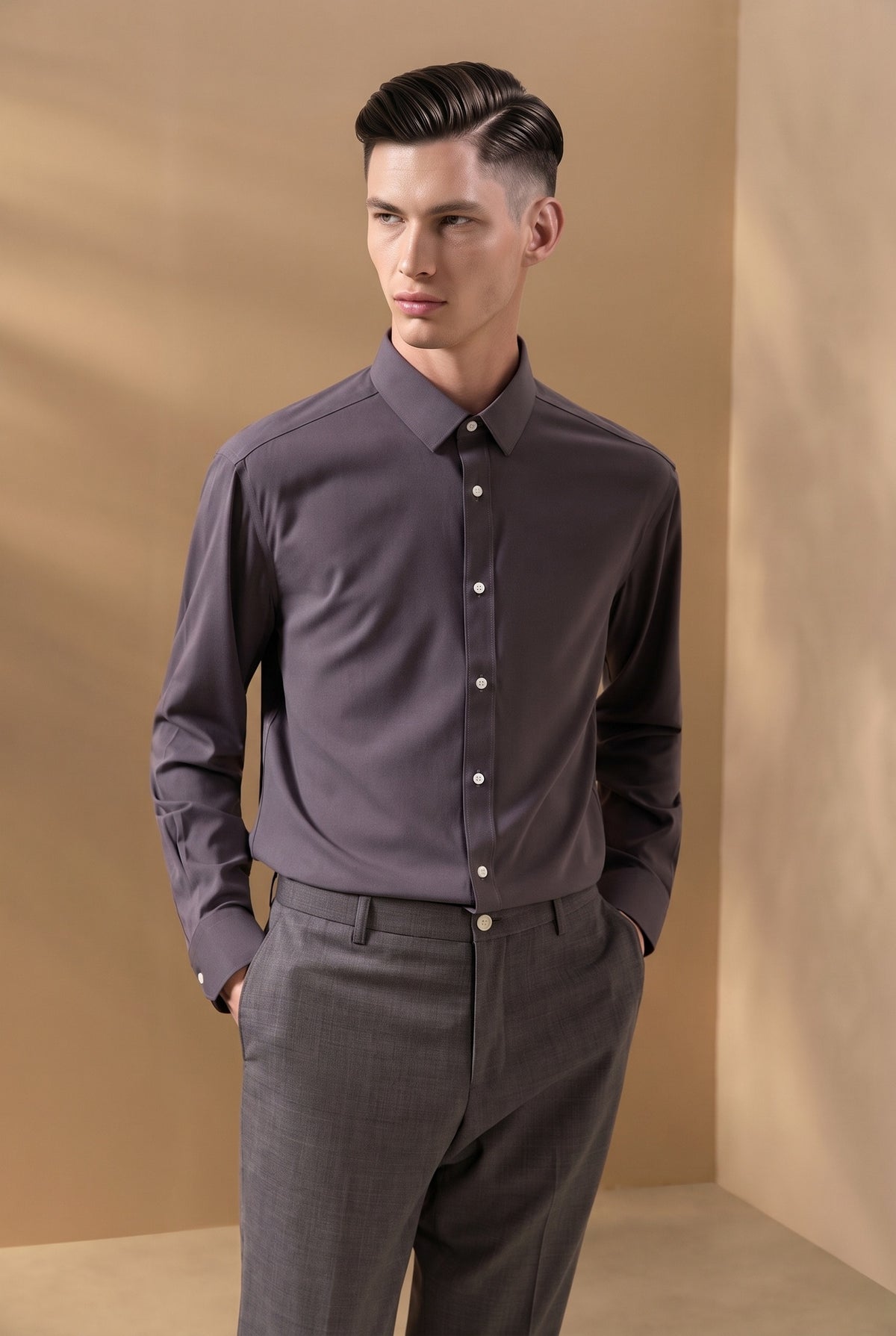 BLAACK MAN-blaack-easy-ironing-wool-silk-blend-long-sleeve-dress-shirt-66423822-Grey