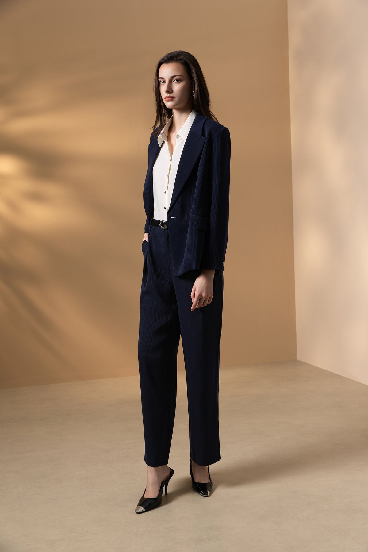 BLAACK WOMAN-blaack-dobby-notch-lapel-blazer-66911615-Blue