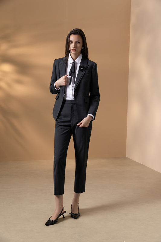 BLAACK WOMAN-blaack-wool-blend-twill-suit-blazer-(with-detachable-brooch)-66914000-Grey