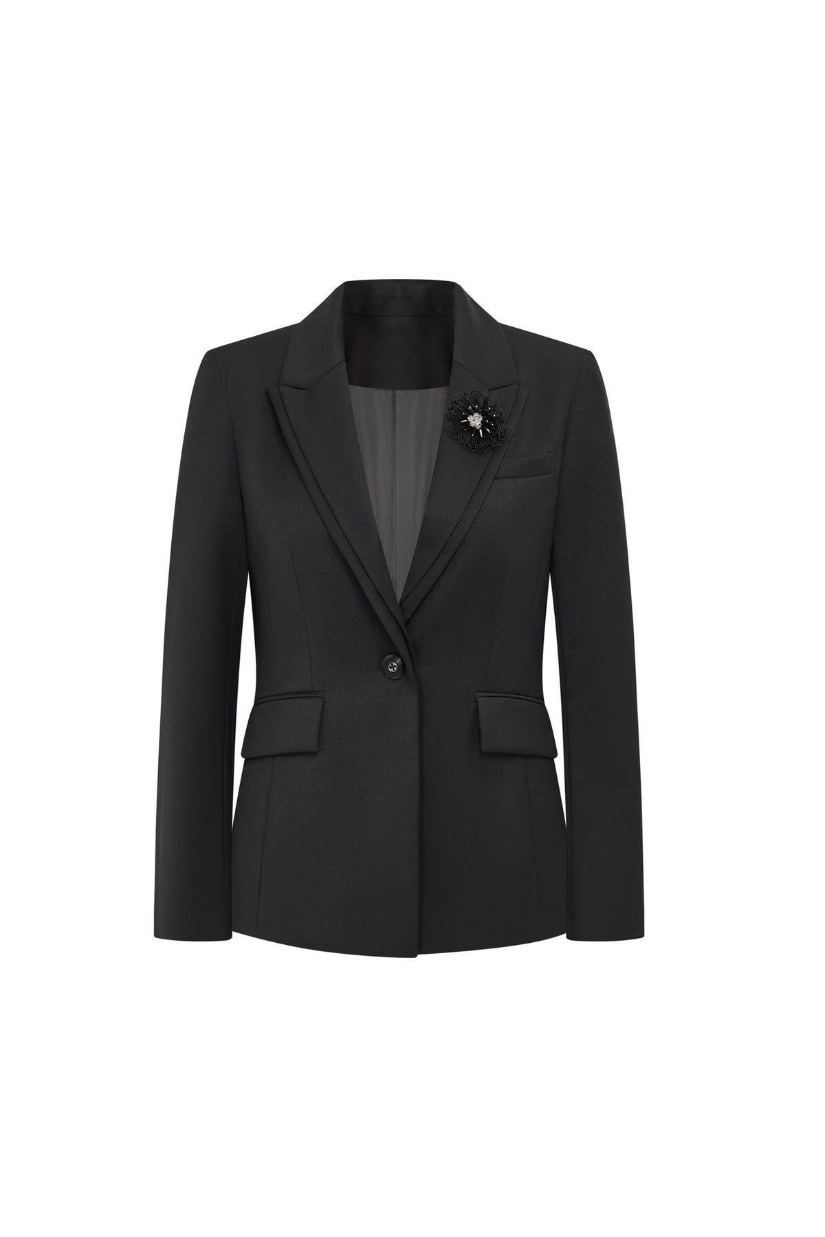BLAACK WOMAN-blaack-wool-blend-twill-suit-blazer-(with-detachable-brooch)-66914000-Black