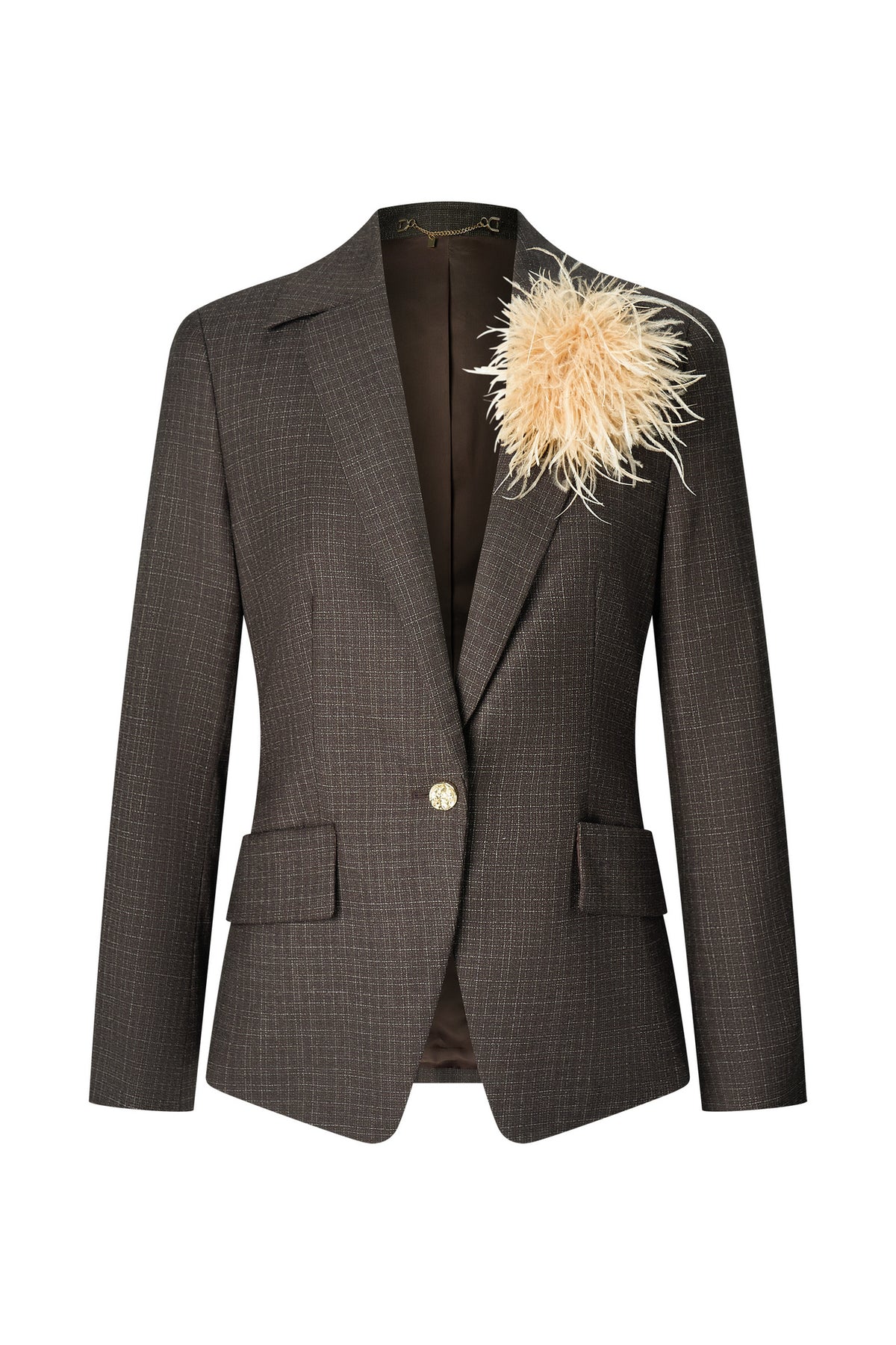 LUXURY-luxury-italy-fabric-pure-wool-blazer-(with-detachable-ostrich-feather-brooch)-66914824-Brown