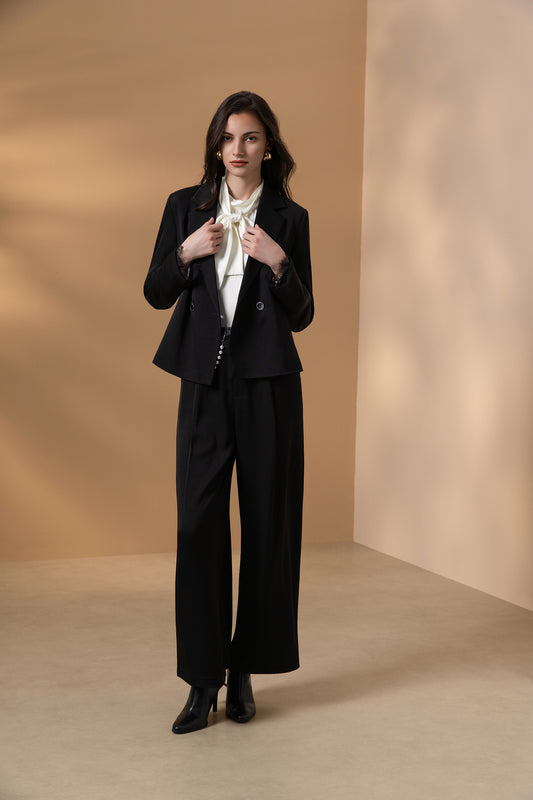 BLAACK WOMAN-blaack-crepe-notch-lapel-blazer-(with-detachable-cuff)-66917605-Black