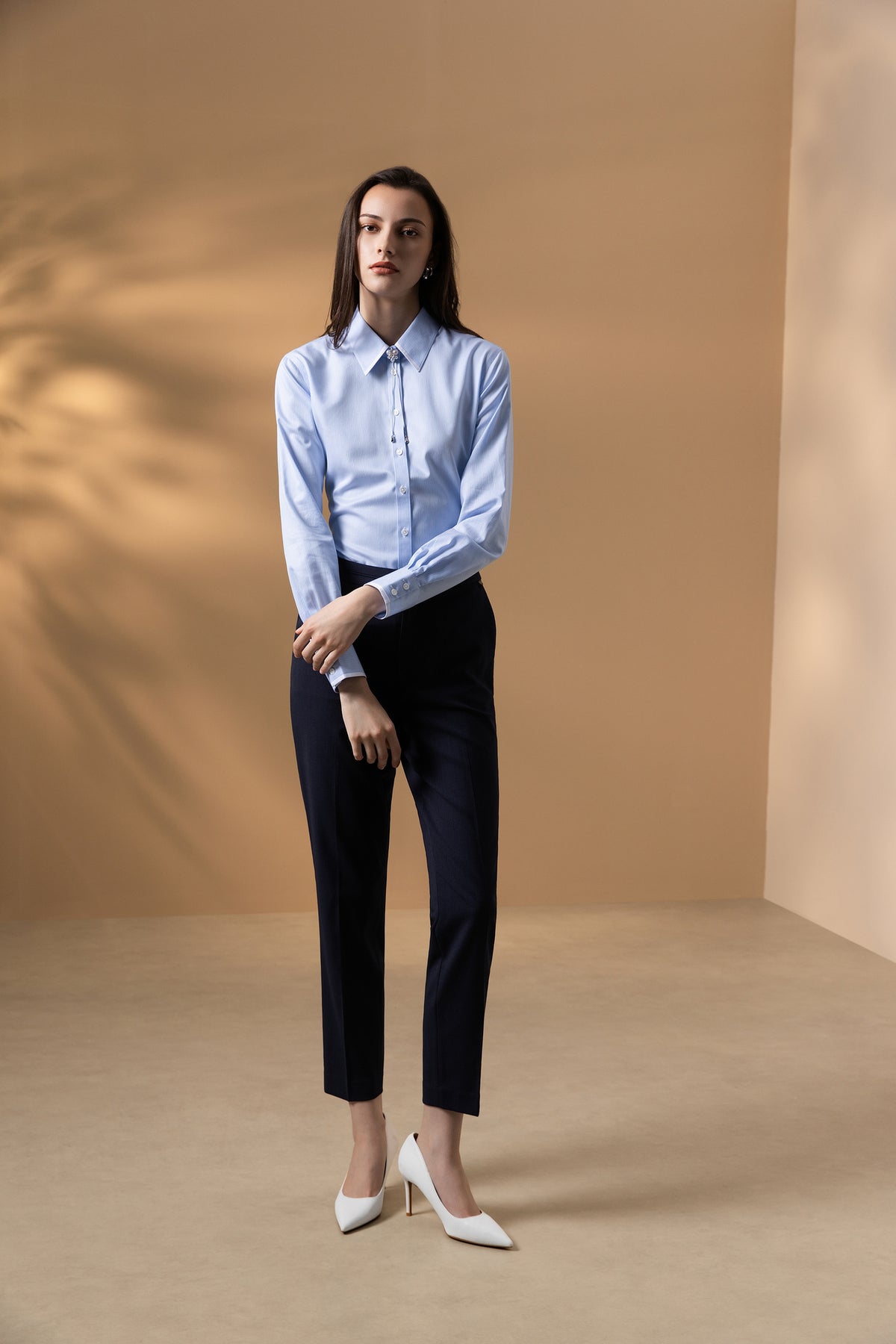 BLAACK WOMAN-blaack-non-iron-pure-cotton-long-sleeve-dress-shirt-(with-detachable-necklace)-66923063-Blue