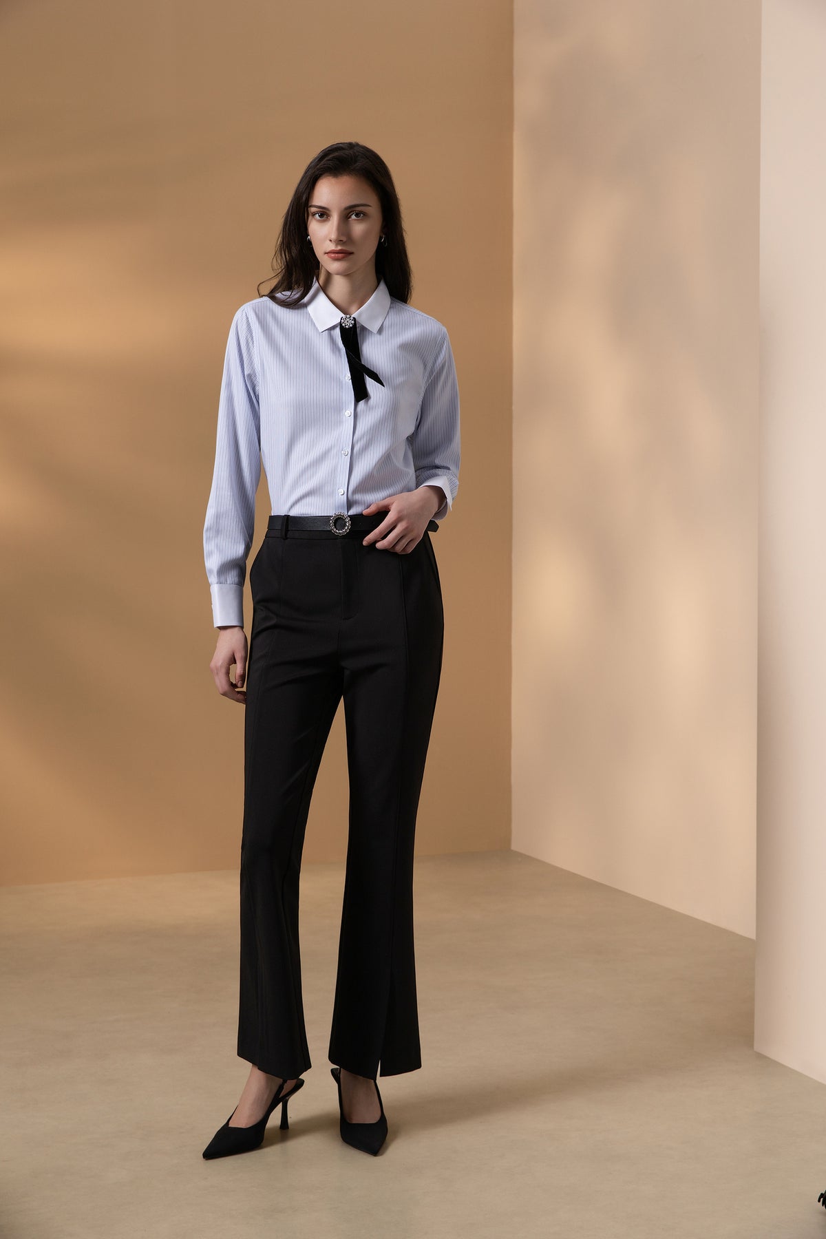 BLAACK WOMAN-blaack-non-iron-cotton-silk-blend-long-sleeve-dress-shirt-(with-detachable-bow-tie)-66925040-Blue