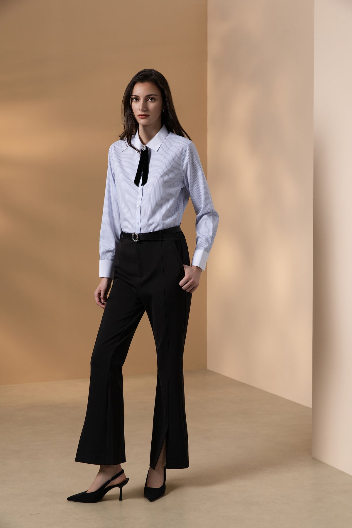 BLAACK | Non-Iron | Cotton Silk Blend Long-Sleeve Dress Shirt (With Detachable Bow Tie)