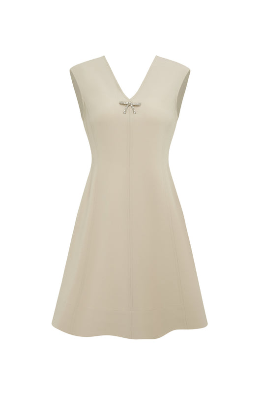 LUXURY-luxury-europe-fabric-v-neck-dress-66937316-Beige