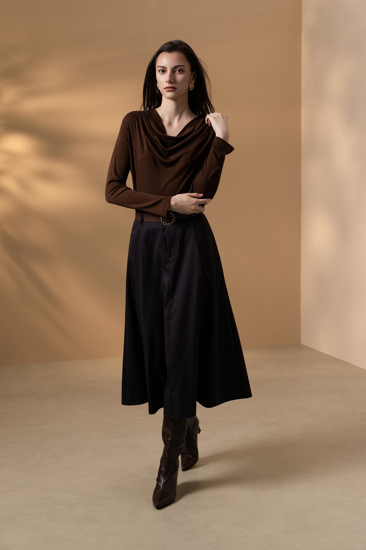 BLAACK WOMAN-blaack-cowl-neck-machine-washable-cut-and-sew-top-66945707-Brown