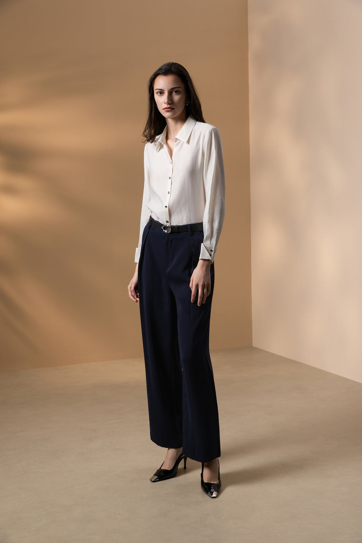 BLAACK WOMAN-blaack-dobby-shirt-collar-blouse-66946017-White