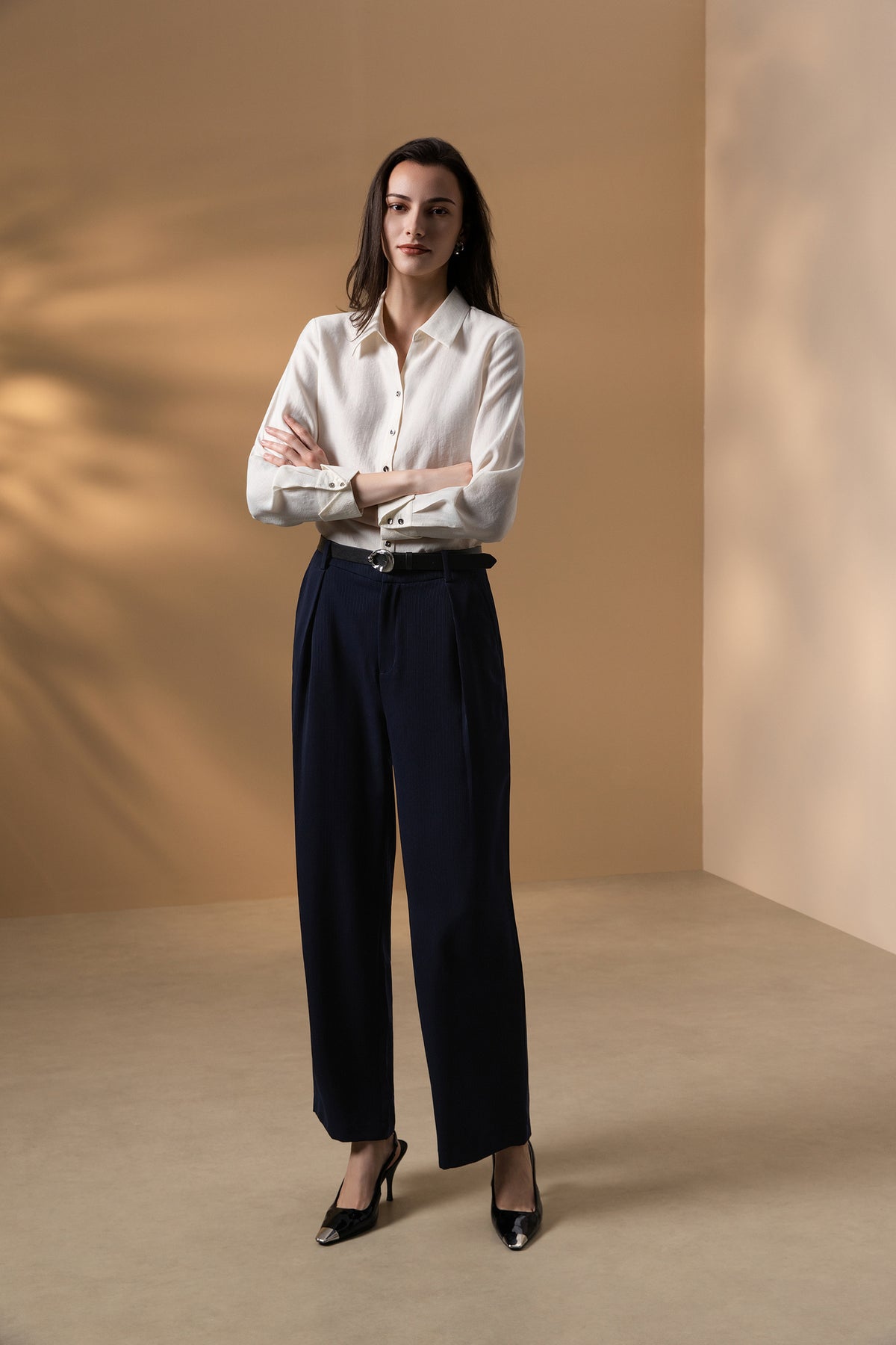 BLAACK WOMAN-blaack-dobby-machine-washable-casual-pants-(with-belt)-66961073-Blue