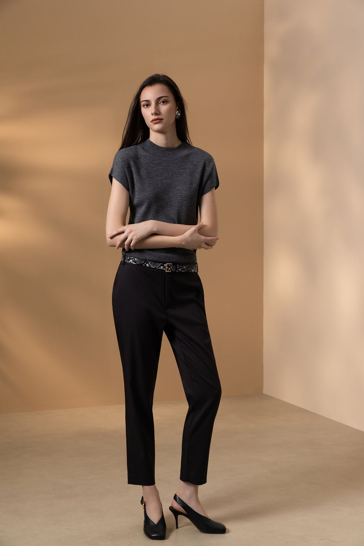 BLAACK WOMAN-blaack-twill-machine-washable-casual-pants-(with-belt)-66965010-Black