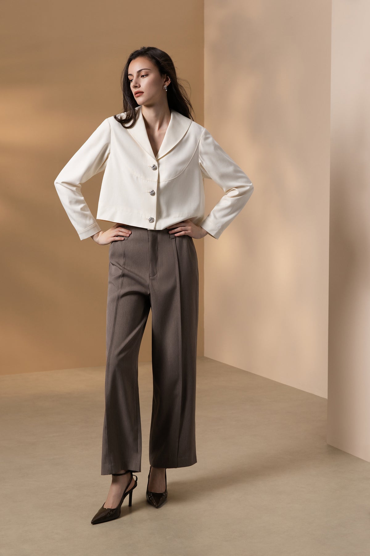 BLAACK WOMAN-blaack-dobby-lapel-collar-jacket-66985000-Beige