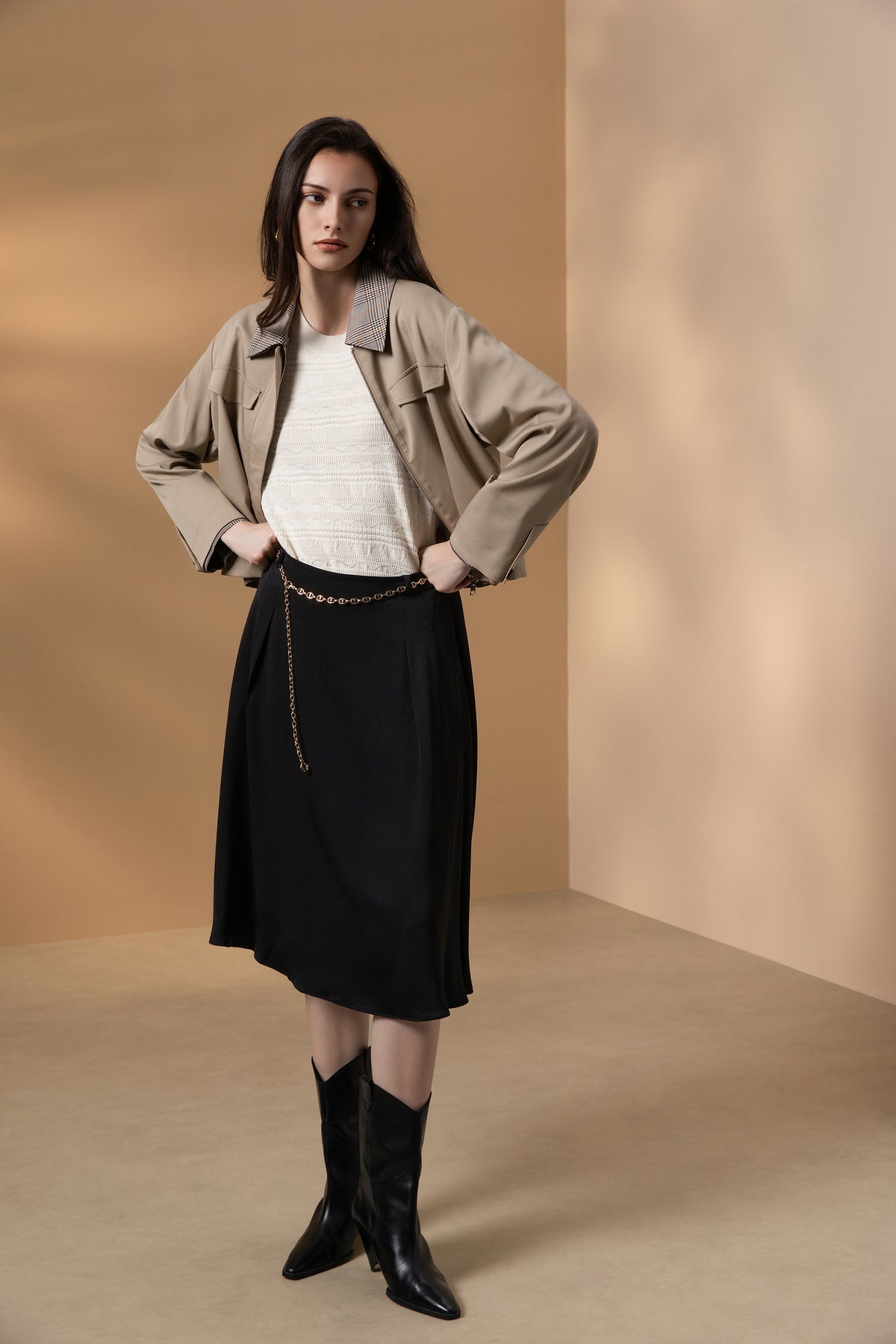 BLAACK WOMAN-blaack-twill-shirt-collar-jacket-(with-detachable-collar)-66985010-Beige